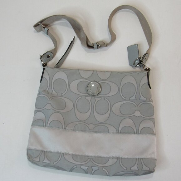 Coach Crossbody/Shoulder Bag Signature Stripe File Coated Gray/Pink Lining - Picture 2 of 9